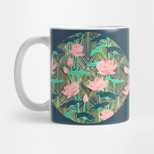 Art Deco Lotus Flowers in Peach & Emerald Mug